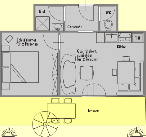 Apartment Nr.2 fr 2-4 Personen im Untergschoss - Im gleichen Stockwerk befindet sich auch das Apartment  Nr. 1