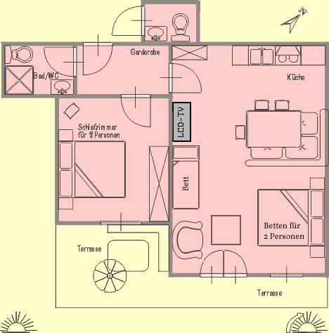 Apartment Nr.2 für 2-4 Personen im Untergschoss - Im gleichen Stockwerk befindet sich auch das Apartment  Nr. 1