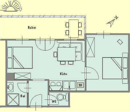 Apartment Nr.7 für 2-4 Personen im Obergeschoß - 
                Im gleichen Stockwerk befindet sich auch das Apartment  Nr. 5 und Nr. 6