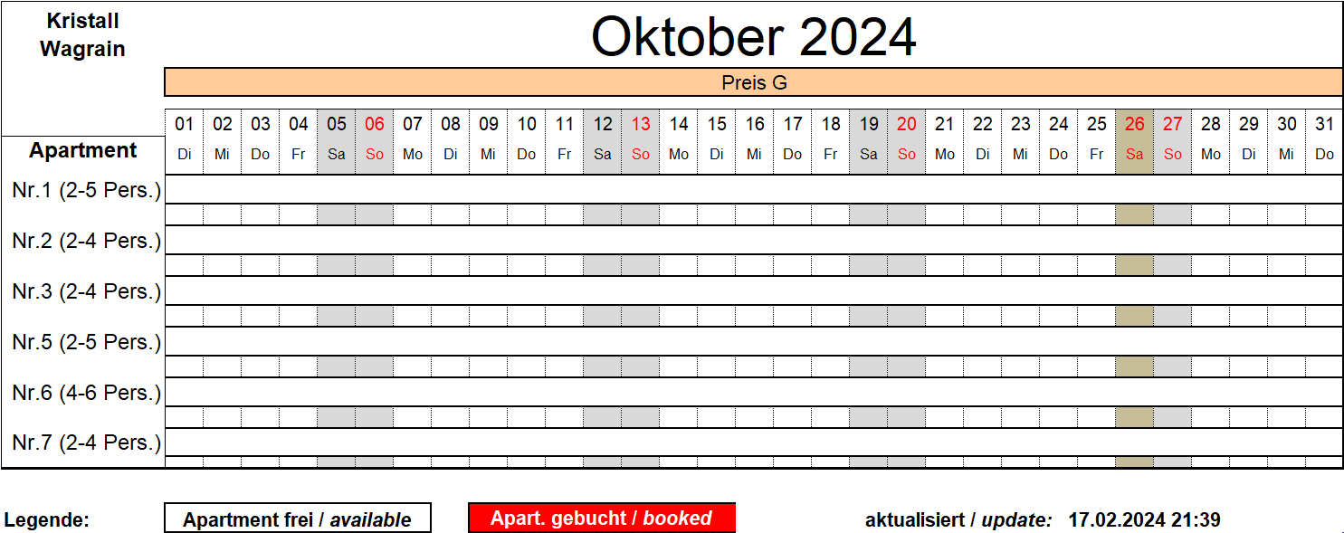 available Apartments in Ocotober